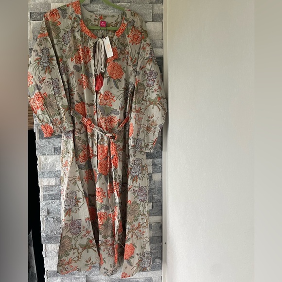 Raj Dresses & Skirts - Women's RAJ NWT Boho Cotton Floral Print Midi Dress-Gray & Orange- Size Large